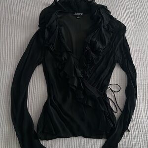 J. Crew Elegant Black Ruffle Blouse